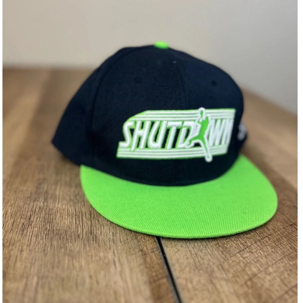 Richard Sherman 25 Shutdown Snapback Hat Black Neon Green Adjustable‎